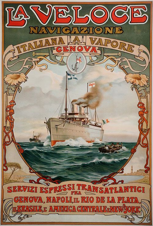 Italian emigration poster advertising Transatlantic passage